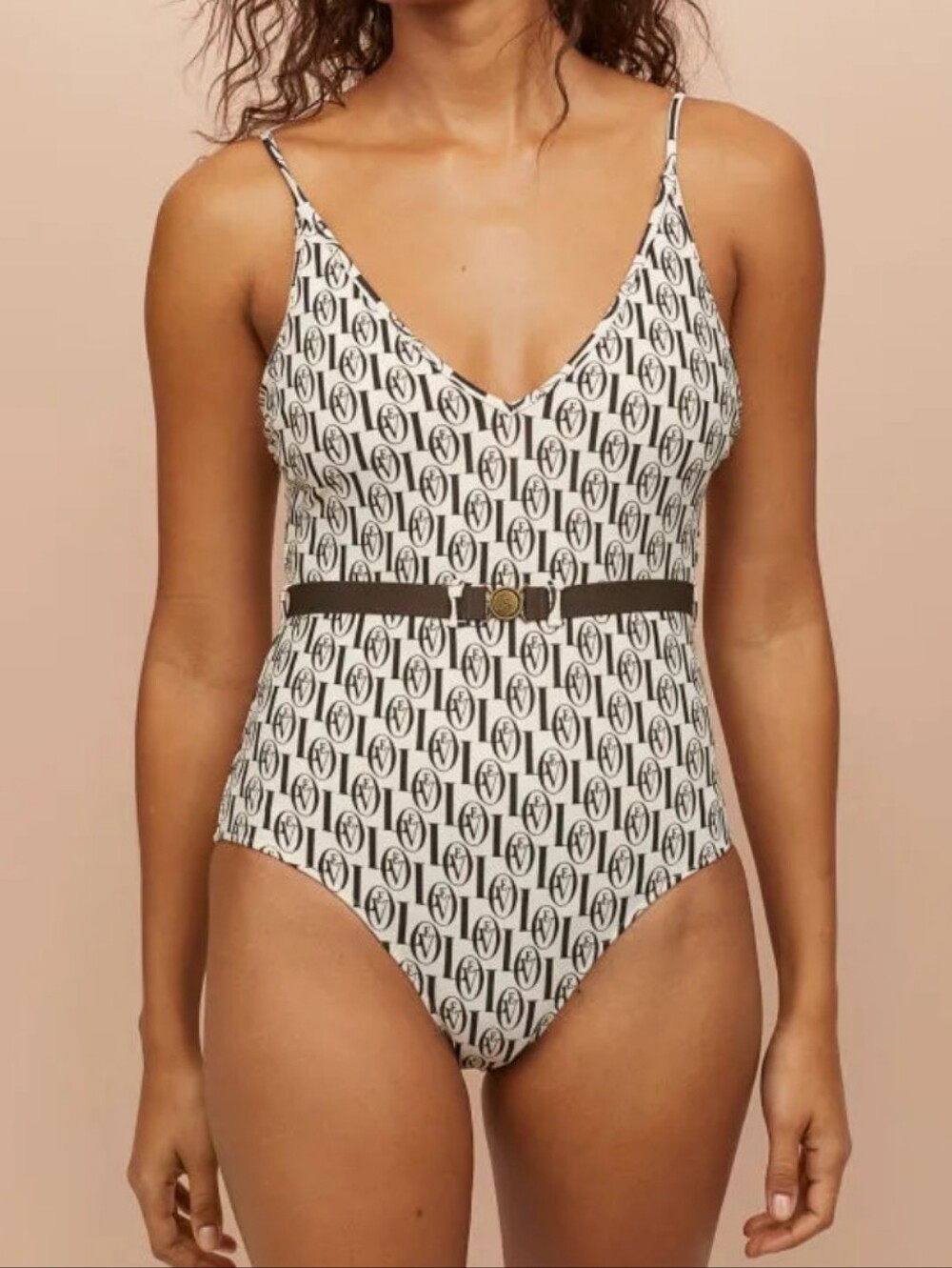 H&M x Love Stories Monogram Belted One Piece Swimsuit Size 6 - Picture 3 of 17